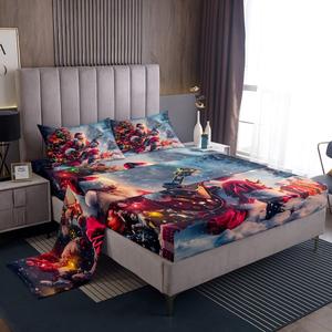 Erosebridal Комплект постельного белья с новогодним принтом Санта и гитарами, Red Black