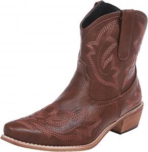 Женские ковбойские сапоги Ботильоны в западном стиле с вышивкой Заостренный носок Классические короткие ботинки Generic, Brown