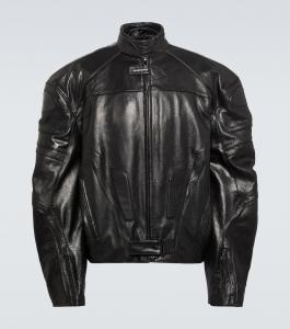 Кожаная байкерская куртка Balenciaga, черный