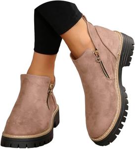 Осенняя обувь для женщин 2025, женские ботильоны и ботинки на низком каблуке, замшевые ботильоны на платформе, короткие ботильоны с боковой молнией Generic, Pink