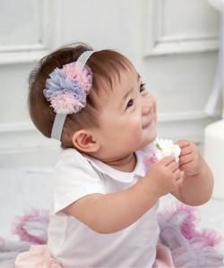 Повязка на голову из тюля с помпонами Panpantutu, цвет Angel Pink