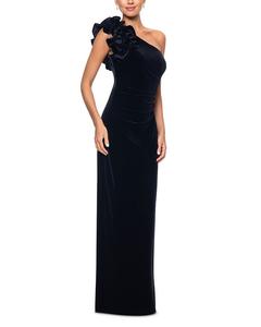 AQUA Бархатное платье на одно плечо с рюшами, черный