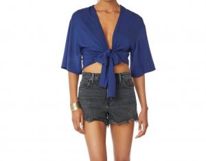 Jersey Kimono Wrap Tie Front Top In Ink Bobi, Ink