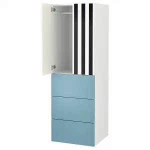 Детский шкаф, бело-полосатый-синий, 60х57х181 см, PLATSA/SMÅSTAD IKEA