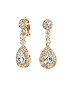 Серьги-Клипсы с подвесками в форме капли, украшенные кубическими циркониями и паве из фианита, покрытые розовым золотом Bling Jewelry, rose