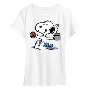 Женская футболка с рисунком Peanuts Donut Coffee Snoopy Licensed Character, белый