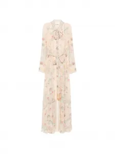 Макси-платье с цветочным принтом и завязкой на шее ZIMMERMANN, бежевый