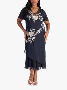 Платье из шифона с воротником-хомут и бисерными пайетками chesca, Navy/White/Gold