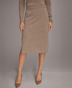 Женская кашемировая юбка без застежек с боковым разрезом Donna Karan New York, Taupe Heather