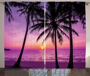 Штора ABAKUHAUS Дерево в стиле рустик, силуэт пальмы, фиолетовая, универсальная, ленточная штора для гостиной с петлями и крючками, 280 x 245 см, цвет: черный, фиолетовый Abakuhaus