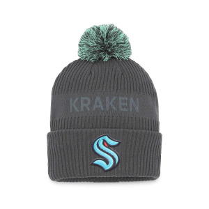 Мужская фирменная темно-серая вязаная шапка Seattle Kraken Authentic Pro Home Ice с манжетами и помпоном Fanatics