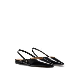 Slingback ballerina pumps in leather BOSS, черный