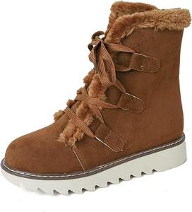 Женские ботинки до середины икры с невысоким каблуком, подкладкой из искусственного меха, замшевой кожей, шнуровкой, короткие ботинки, модные, удобные, легко надеваются, осенне-зимние, на молнии, винтажные, 2024, женские ботильоны Generic, Brown