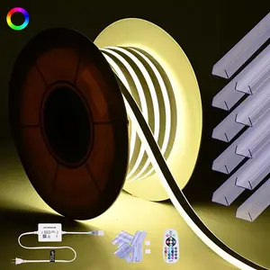 50-Футовые неоновые гирлянды RGB с 2-дюймовой пластиковой U-образной системой, 10 шт., приложение и пульт дистанционного управления, переменный ток 110 В, водонепроницаемые, режущиеся, Del-D1M50R Delight, natrual