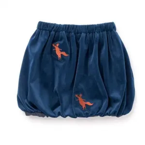 Юбка-фонарик из бархата с вышивкой в ​​виде лис Omamimini, синий