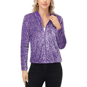 Женская бомбер с пайетками на молнии спереди и резинкой Anna-Kaci, Purple