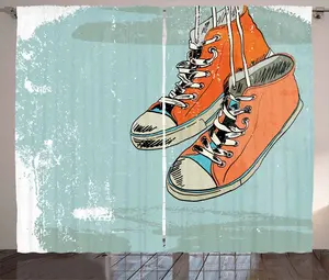 Шторы ABAKUHAUS в стиле модерн в деревенском стиле, винтажная спортивная обувь в стиле панк, универсальные ленточные шторы для гостиной с петлями и крючками, 280 x 175 см, оранжево-голубой Abakuhaus