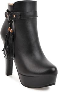 Женские модные ботильоны VOKLIN с кисточками на платформе, на высоком каблуке, с круглым носком и боковой молнией, праздничные короткие ботинки, Black-Velvet Lined