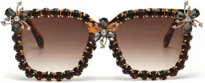 Солнцезащитные очки Melrose Square с блестками и стразами для женщин, модный дизайн с кристаллами и бриллиантами, модель 2435BZ, Leopard