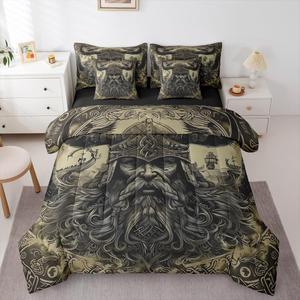 Erosebridal Комплект постельного белья Nordic Mysterious King в стиле древней скандинавской мифологии, Brown and Black