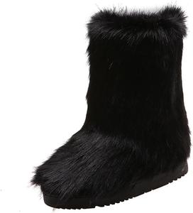 Женские сапоги из искусственного меха, плоская обувь для улицы, зимние, теплые, пушистые, меховые, ботильоны до икр, зимние сапоги No Brand, 9.5-10 Schwarz