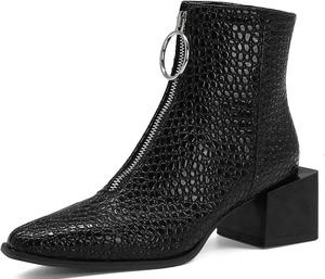 Женские модные ботильоны LYYSKY с массивным каблуком, передней молнией, удобные, лаконичные, с тиснением под змею, с квадратным носком и высокими каблуками, Silver