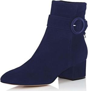 Женские ботильоны YDN с круглым носком, пряжкой, на невысоком квадратном каблуке, с боковой молнией, для повседневной носки и офиса, размеры 4-15 US, Navy