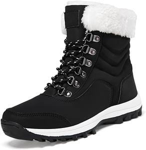 Зимние женские ботинки, снежные ботинки с утеплителем и меховой подкладкой, водонепроницаемые, с нескользящей подошвой, утепленные для улицы, удобные ботильоны для холодной погоды Qacksv, Black