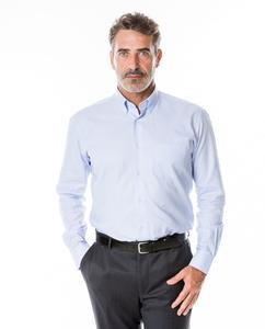 Однотонная узкая мужская хлопковая рубашка голубого цвета Wickett Jones, светло-синий