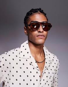 Солнцезащитные очки-авиаторы Bershka в черепаховой оправе коричневого цвета