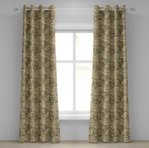 Штора на люверсах ABAKUHAUS, земляной тон, иранский узор, традиционный азиатский пейсли, валлийские груши, декоративные двухпанельные шторы, 280 см x 175 см, серо-желтый