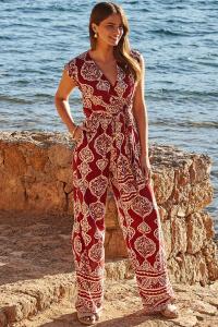 Комбинезон с широкими штанинами и принтом «барокко» Sosandar, красный