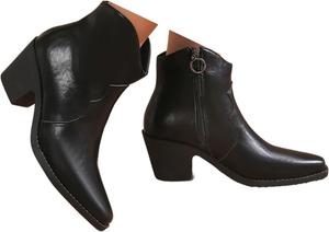 Женские западные ботильоны на низком массивном каблуке, повседневные удобные ботинки с заостренным носком, короткие ботинки с боковой молнией Generic, Black