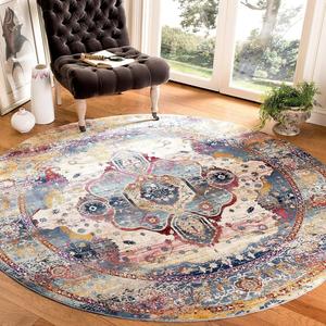 Ковер SAFAVIEH, 201 x 201 см, Baldwin Collection Round Slate Blue / Rust BDN194C в стиле Vintage Boho Chic с эффектом потертости, без линьки, для столовой, прихожей, гостиной, спальни