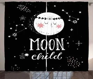 Штора ABAKUHAUS в деревенском стиле, концепция галактики в мультяшном стиле, присборенная штора для спальни с петлями и крючками, 280 x 175 см, бледно-розовый, черный, белый Abakuhaus