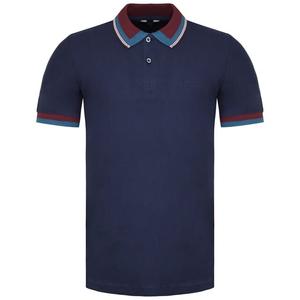 Мужская рубашка-поло темно-синего цвета с полосатым воротником Ben Sherman, синий