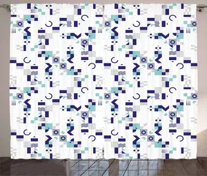 Шторы ABAKUHAUS в деревенском стиле середины века, ар-деко 70-х годов, универсальные ленточные шторы для гостиной с петлями и крючками, 280 x 225 см, бирюзовый, сине-серый Abakuhaus