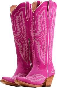 Женские сапоги с толстым каблуком, высоким голенищем и широким берцом с боковой молнией, джинсовые, в западном стиле Generic, En8