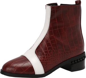 Женские короткие ботильоны с среднем каблуком и боковой молнией XIEPP, Burgundy