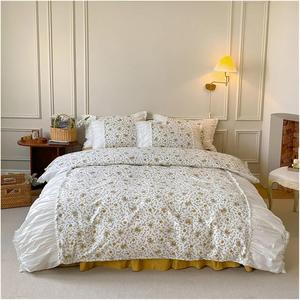 YUSIWOAL Комплект постельного белья французский винтажный с рюшами и пэчворком из хлопка с цветочным принтом