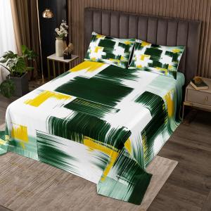 Erosebridal Комплект постельного белья Gold and Green Coverlet Set в стиле абстрактной эстетики масляной живописи, современный стеганый, Gold and Green