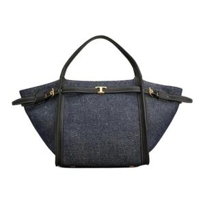 TOD'S Сумка женская маленькая на одно плечо из ткани и кожи коровы синяя