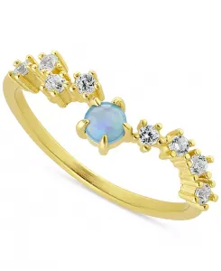 Кольцо с имитацией опала (3 мм) и волнистым паве из стерлингового серебра с покрытием из 18-каратного золота Macy'S, gold