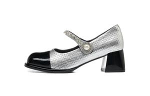 Верхняя одежда Универсальные женские повседневные туфли на высоком каблуке Французский стиль Женские HLA, серебристый