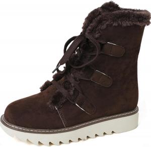 Женские зимние теплые меховые ботинки для снега, с искусственной замшей, на шнуровке, плоской подошве, противоскользящие, с меховой подкладкой, уличные ботильоны Generic, Dark Brown