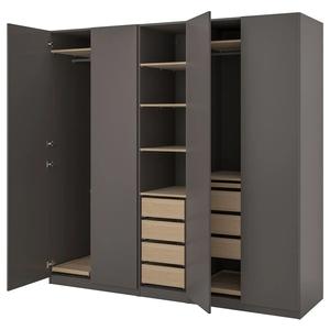 Гардероб PAX/FORSAND IKEA, 250x60x236 см, цвет dark grey/white stained oak effect dark grey