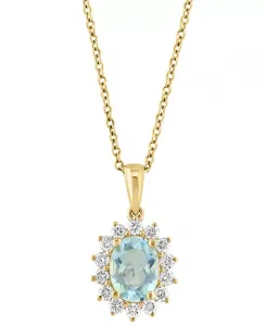 Ожерелье с подвеской Effy в форме овального гало из 14-каратного золота с аквамарином (1 карат) и бриллиантом (1/3 карата) длиной 18 дюймов Effy Collection, gold