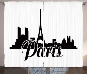 Штора ABAKUHAUS Эйфелева башня в деревенском стиле, Париж и городской пейзаж, универсальные ленточные шторы для гостиной с петлями и крючками, 280 x 225 см, цвет: антрацитовый серый и белый Abakuhaus