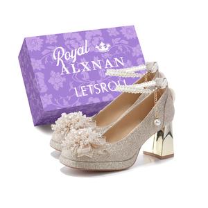 Туфли на высоком каблуке, женские, шампанского цвета Alxnan, Champagne Chunky Heel+Box