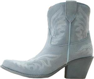 Женские ковбойские ботинки до щиколотки с классической вышивкой, слипоны с заостренным носком и массивным каблуком, модные женские ковбойские ботинки OAKUMSAS, Blue